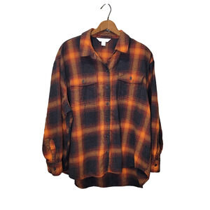 Old Navy Womens Boyfriend Swift Evermore Plaid Flannel Shirt Size XL Outdoor